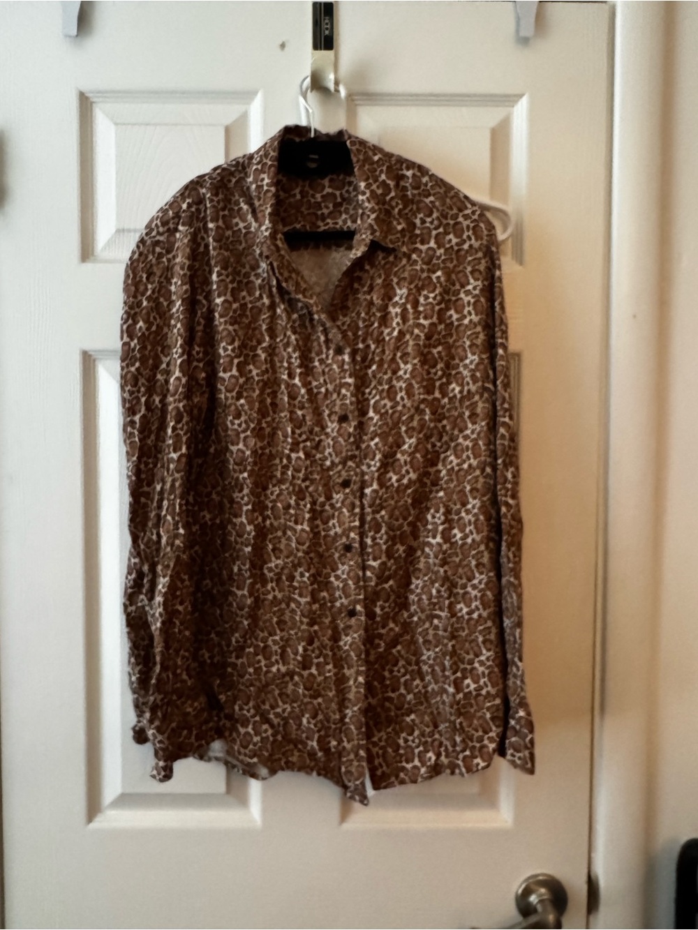 Betabrand Ruth Bader Ginsberg Brown and Cream Leopard Button-Up Shirt